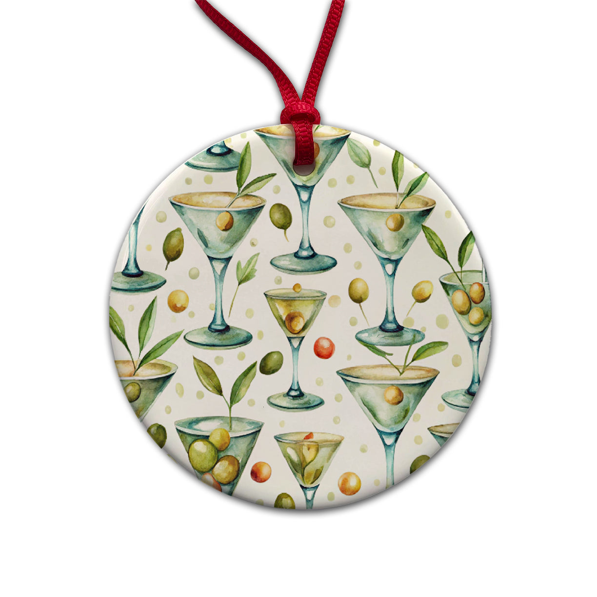Martinis With Olives Alcohol Round Ceramic Holiday Christmas Tree Ornament