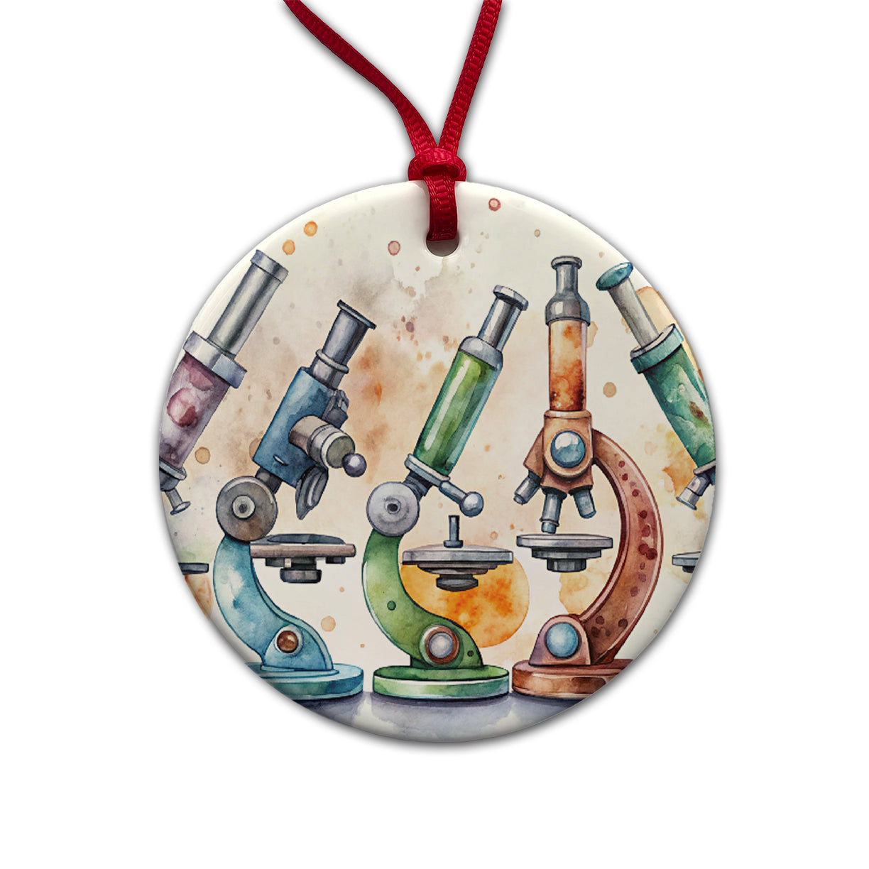 Microscopes Science Scientist Lab Biology Teacher Round Ceramic Holiday Christmas Tree Ornament