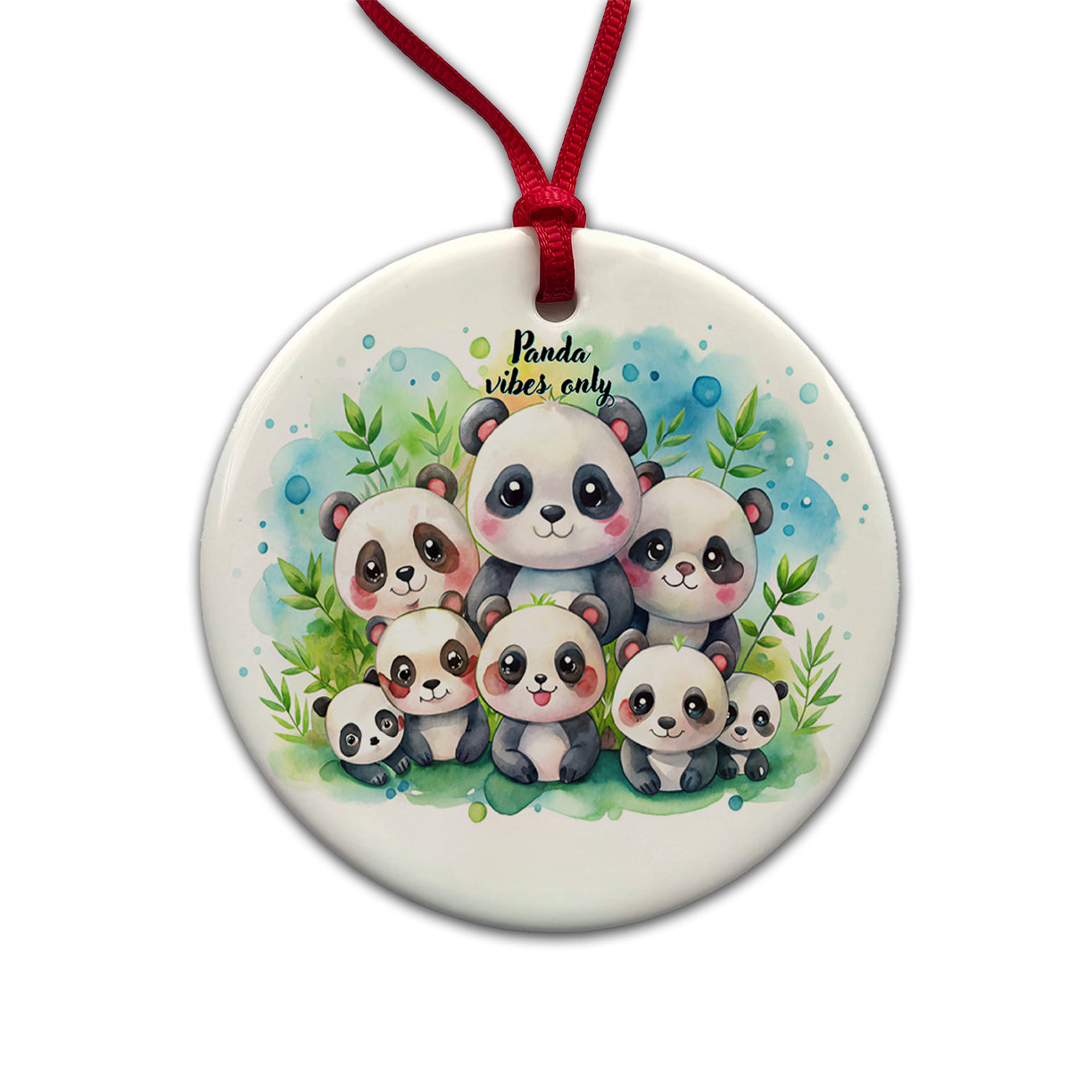 Panda Vibes Only Adorable Round Ceramic Holiday Christmas Tree Ornament