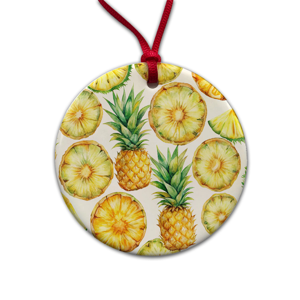 Pineapple Slices Fruit Round Ceramic Holiday Christmas Tree Ornament