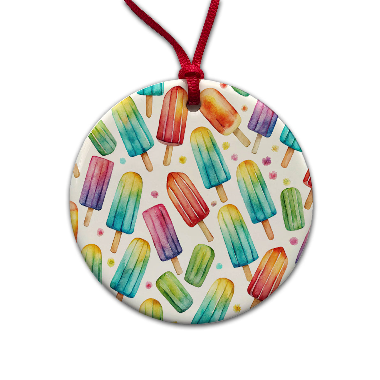 Popsicles Fun Colorful Round Ceramic Holiday Christmas Tree Ornament