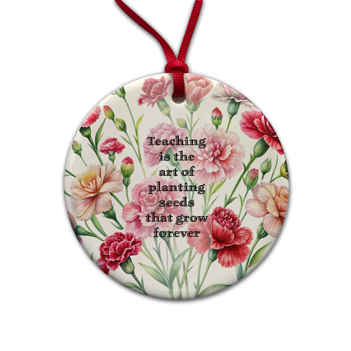 Teaching Art Of Planting Seeds Appreciation Carnations Flowers Round Ceramic Holiday Christmas Tree Ornament