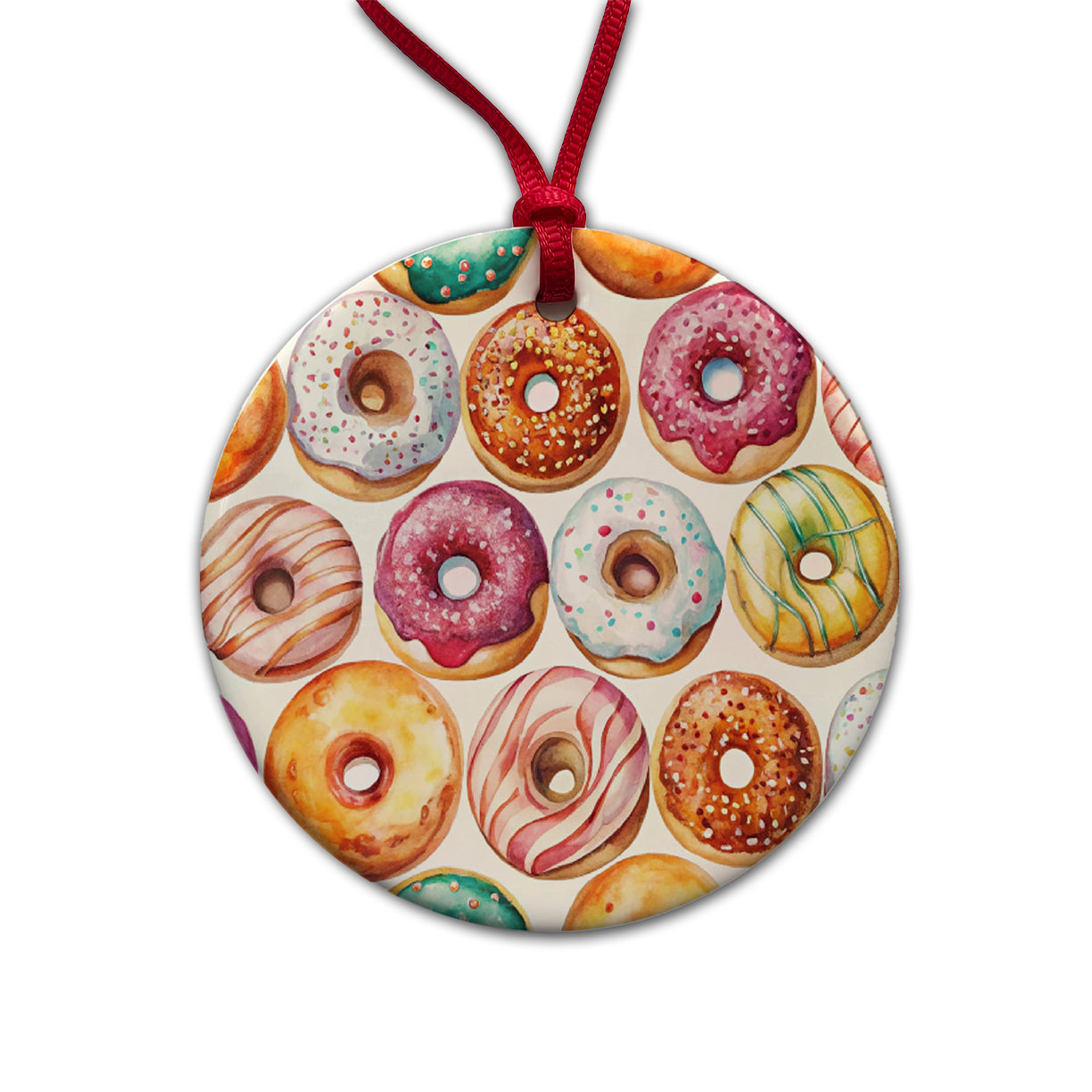 Variety Of Donuts Round Ceramic Holiday Christmas Tree Ornament