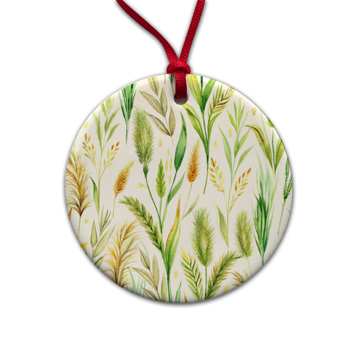 Wild Grasses Round Ceramic Holiday Christmas Tree Ornament