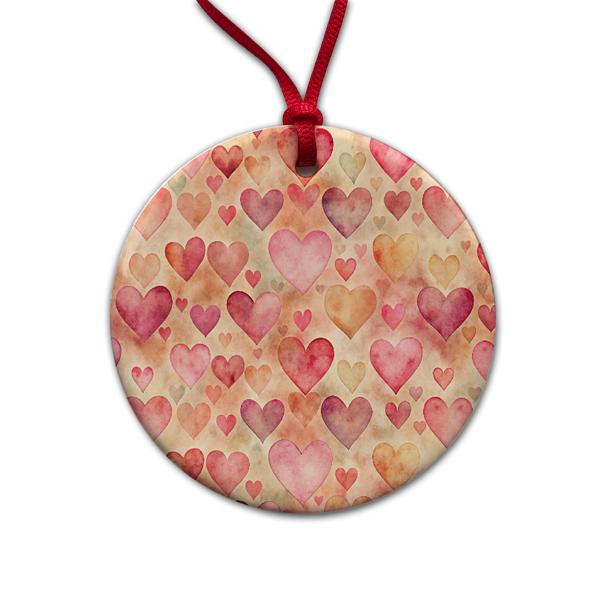 Antique Valentine's Day Hearts Pattern Round Ceramic Holiday Christmas Tree Ornament