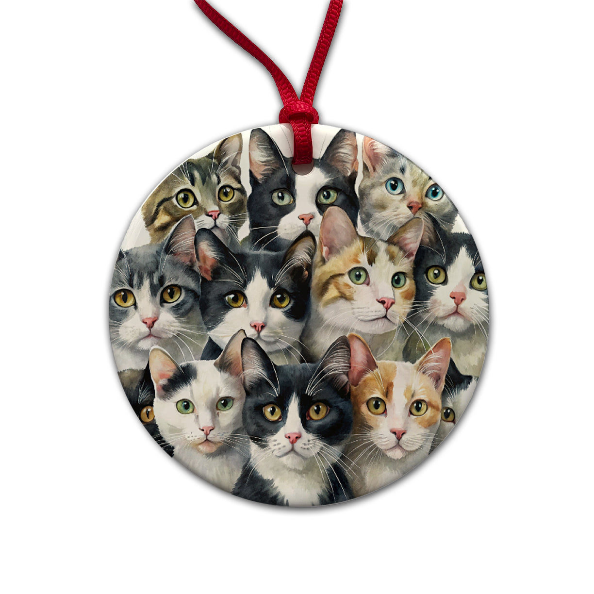 Bunch Of Sweet Cats Round Ceramic Holiday Christmas Tree Ornament