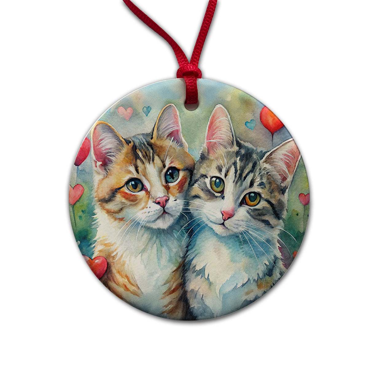 Cats In Love Valentine's Day Round Ceramic Holiday Christmas Tree Ornament