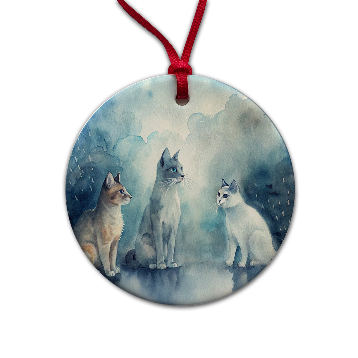 Cats In The Rain Round Ceramic Holiday Christmas Tree Ornament