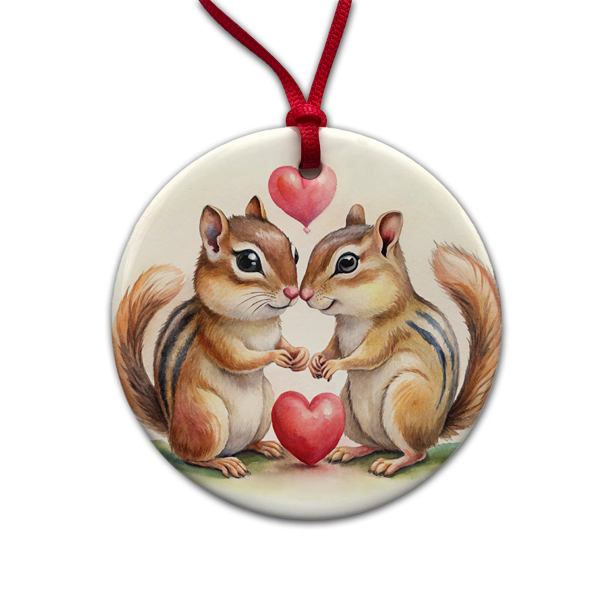 Chipmunks In Love Valentine's Day Round Ceramic Holiday Christmas Tree Ornament