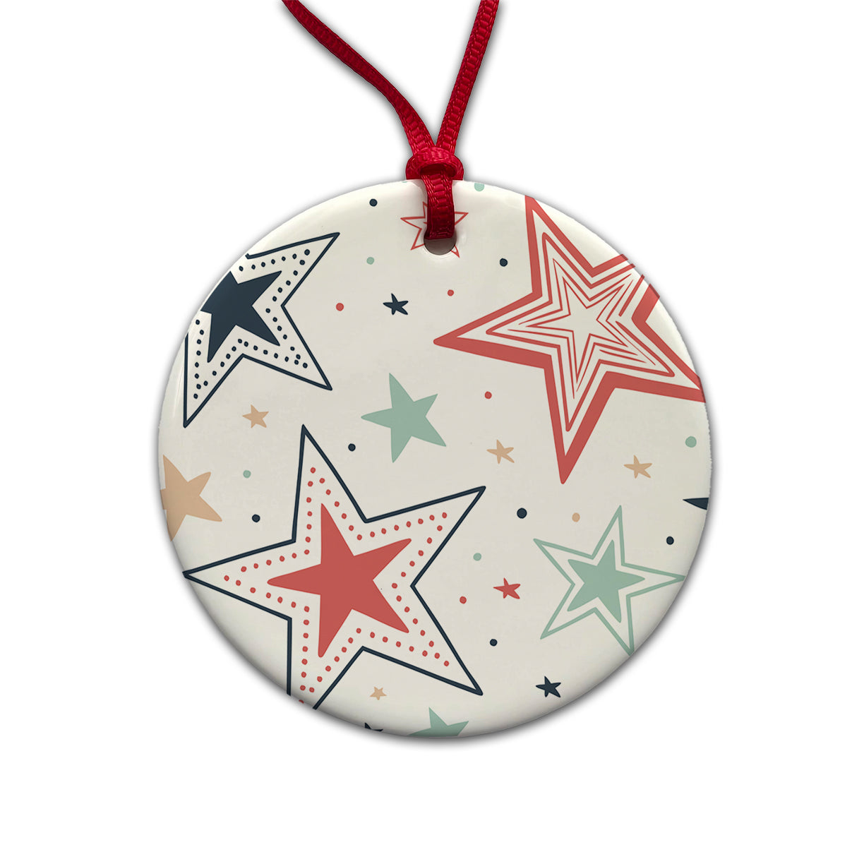 Fun Scattered Stars Round Ceramic Holiday Christmas Tree Ornament