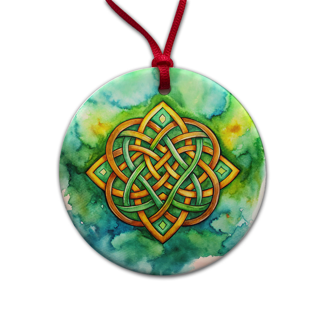 Irish Celtic Knot Watercolor Round Ceramic Holiday Christmas Tree Ornament