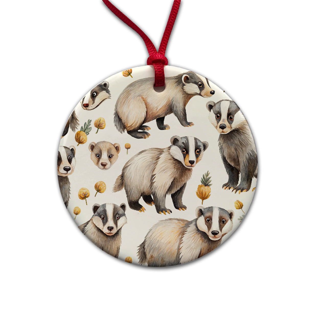 Lots Of Sweet Honey Badgers Round Ceramic Holiday Christmas Tree Ornament
