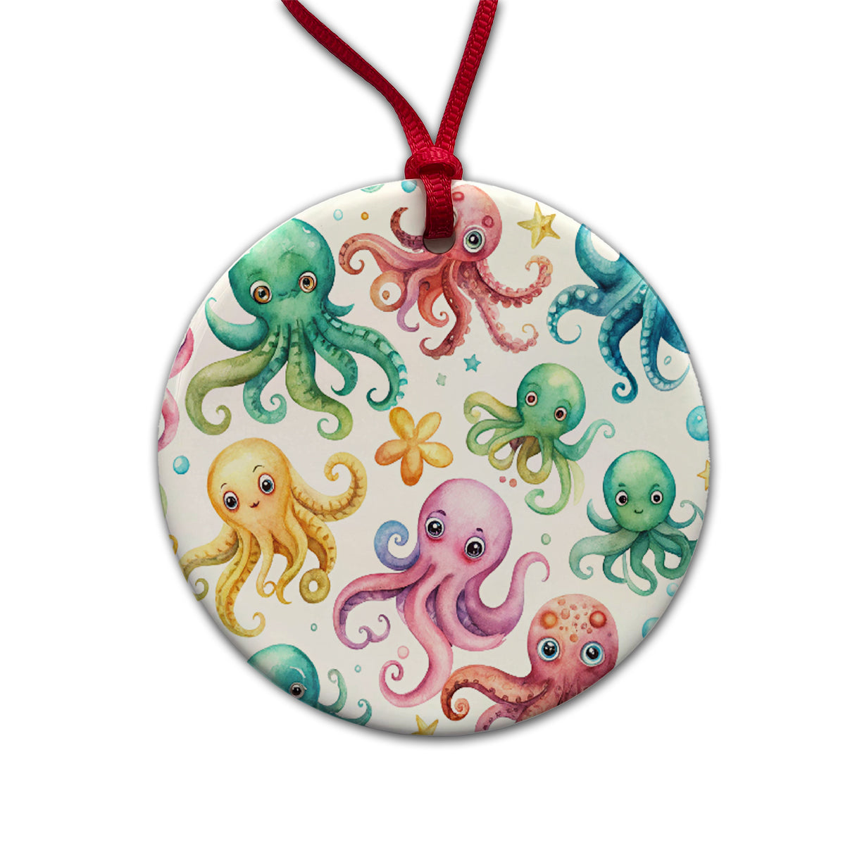 Lots Of Sweet Octopus Round Ceramic Holiday Christmas Tree Ornament