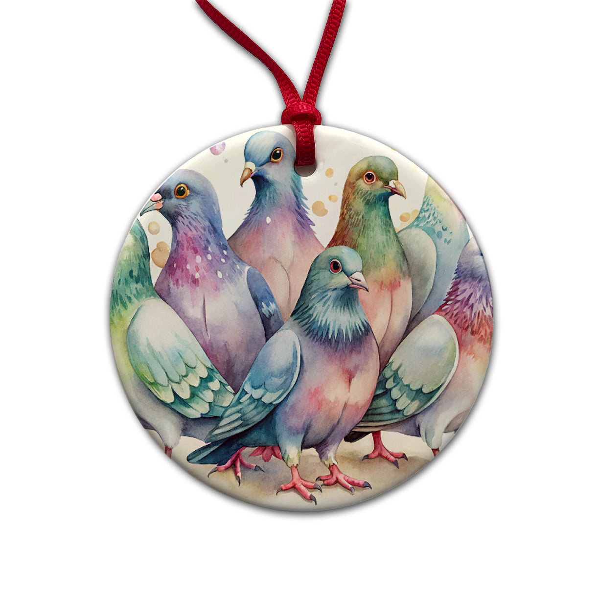 Lots Of Sweet Pigeons Round Ceramic Holiday Christmas Tree Ornament