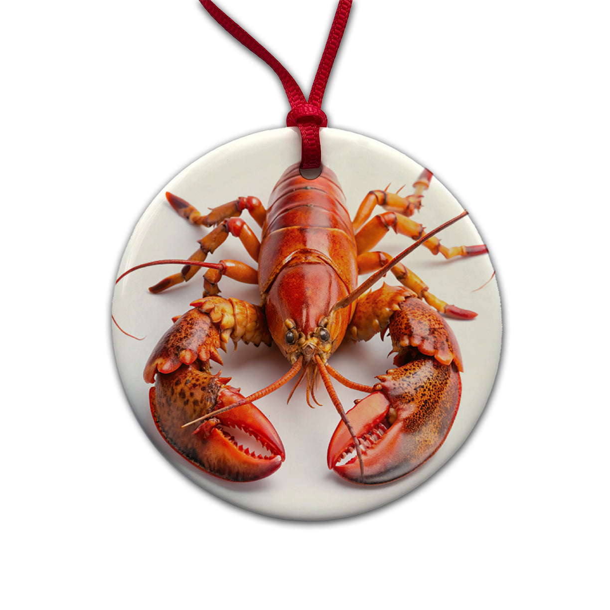 New England Lobster On White Background Round Ceramic Holiday Christmas Tree Ornament