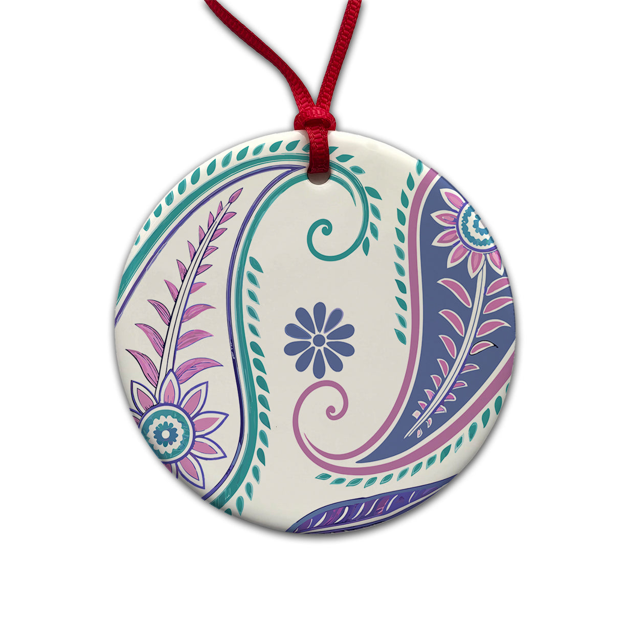 Pretty Paisley Round Ceramic Holiday Christmas Tree Ornament