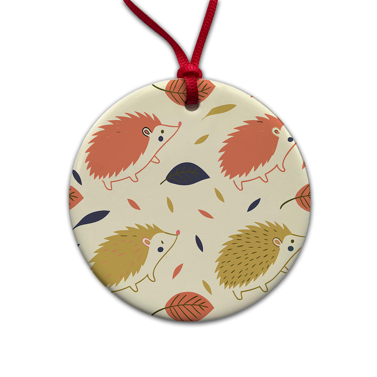 Scattered Hedgehogs Cute Round Ceramic Holiday Christmas Tree Ornament