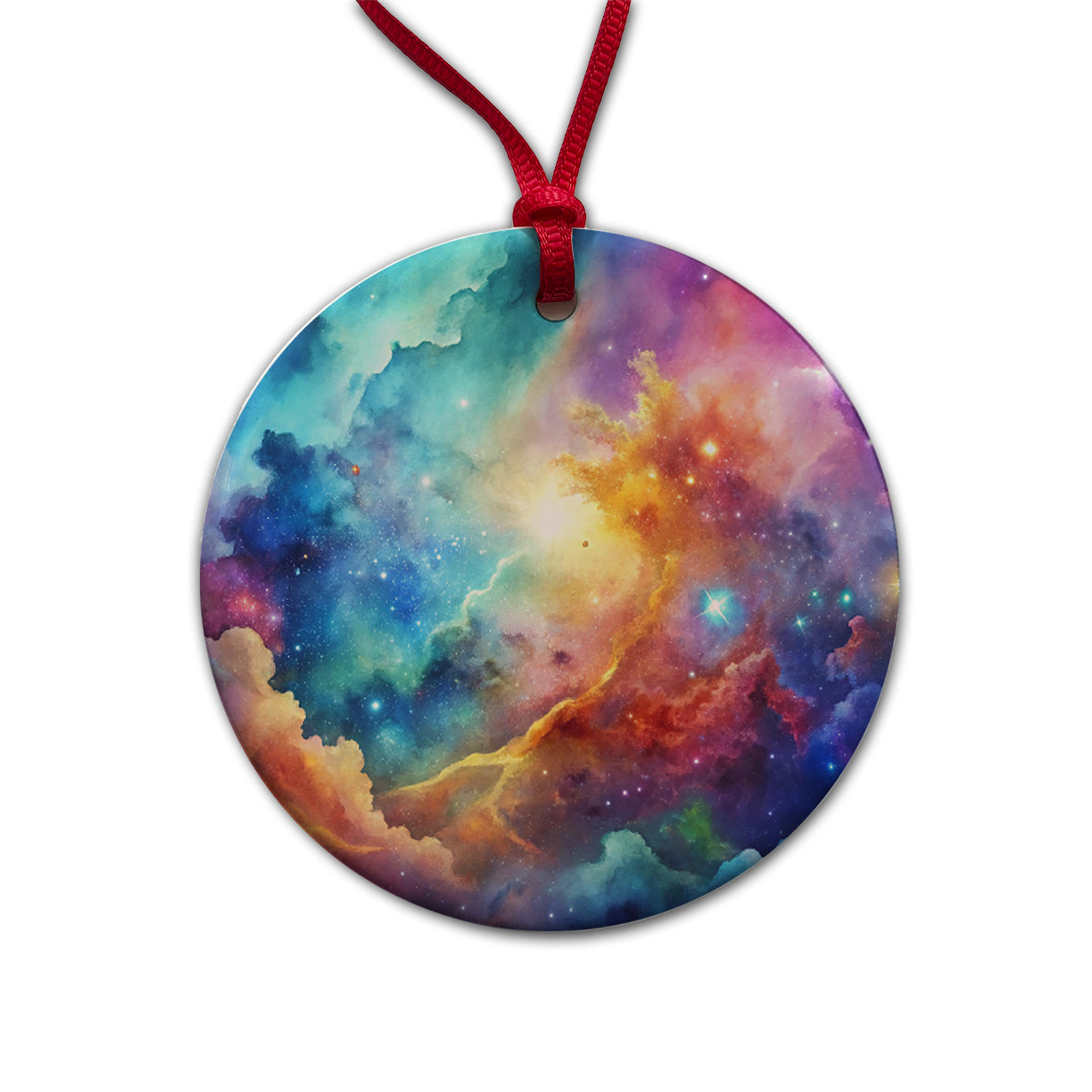 Sci-fi Fantasy Space Nebula Rainbow Watercolor Round Ceramic Holiday Christmas Tree Ornament
