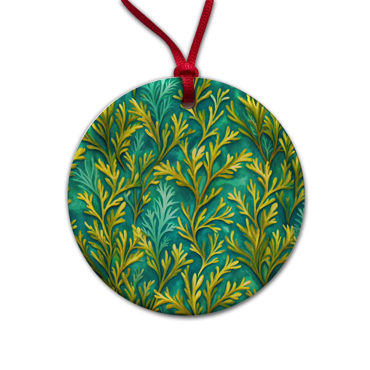 Seaweed Pattern Round Ceramic Holiday Christmas Tree Ornament
