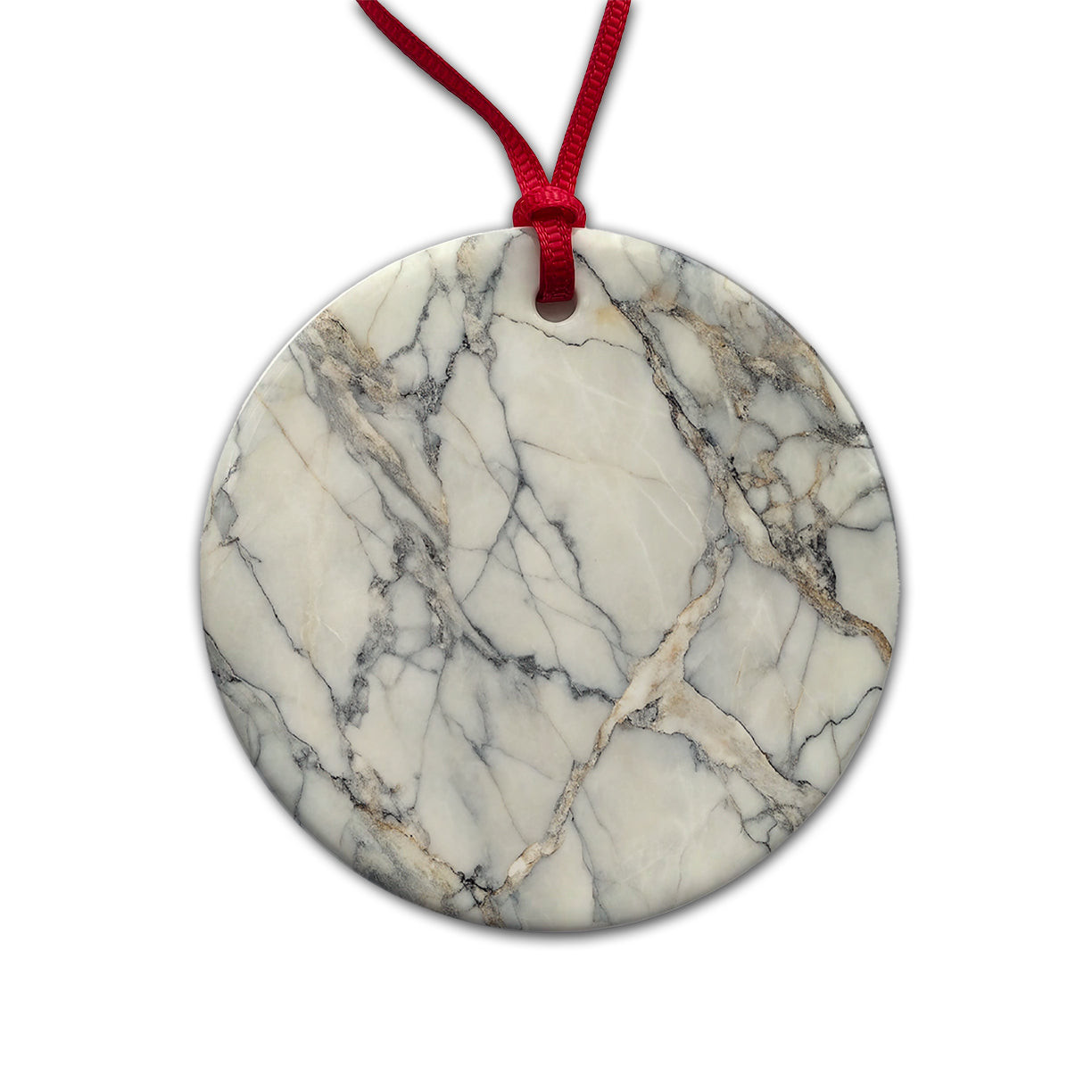 Sleek Faux Marble Round Ceramic Holiday Christmas Tree Ornament