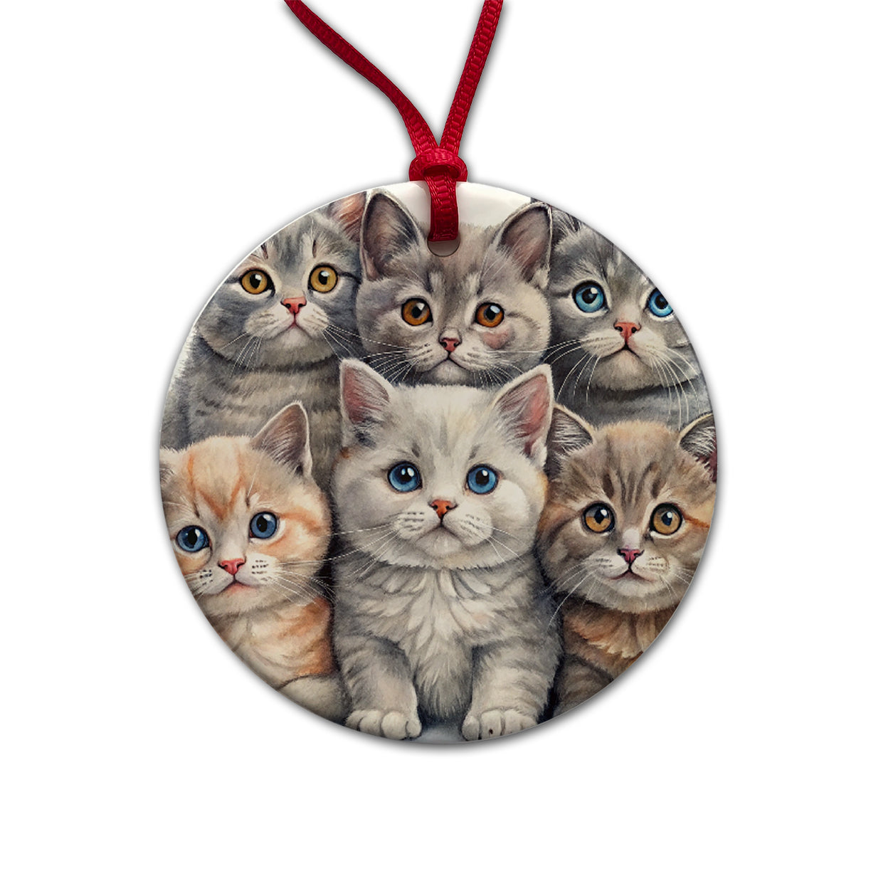 Sweet British Shorthair Cats Round Ceramic Holiday Christmas Tree Ornament