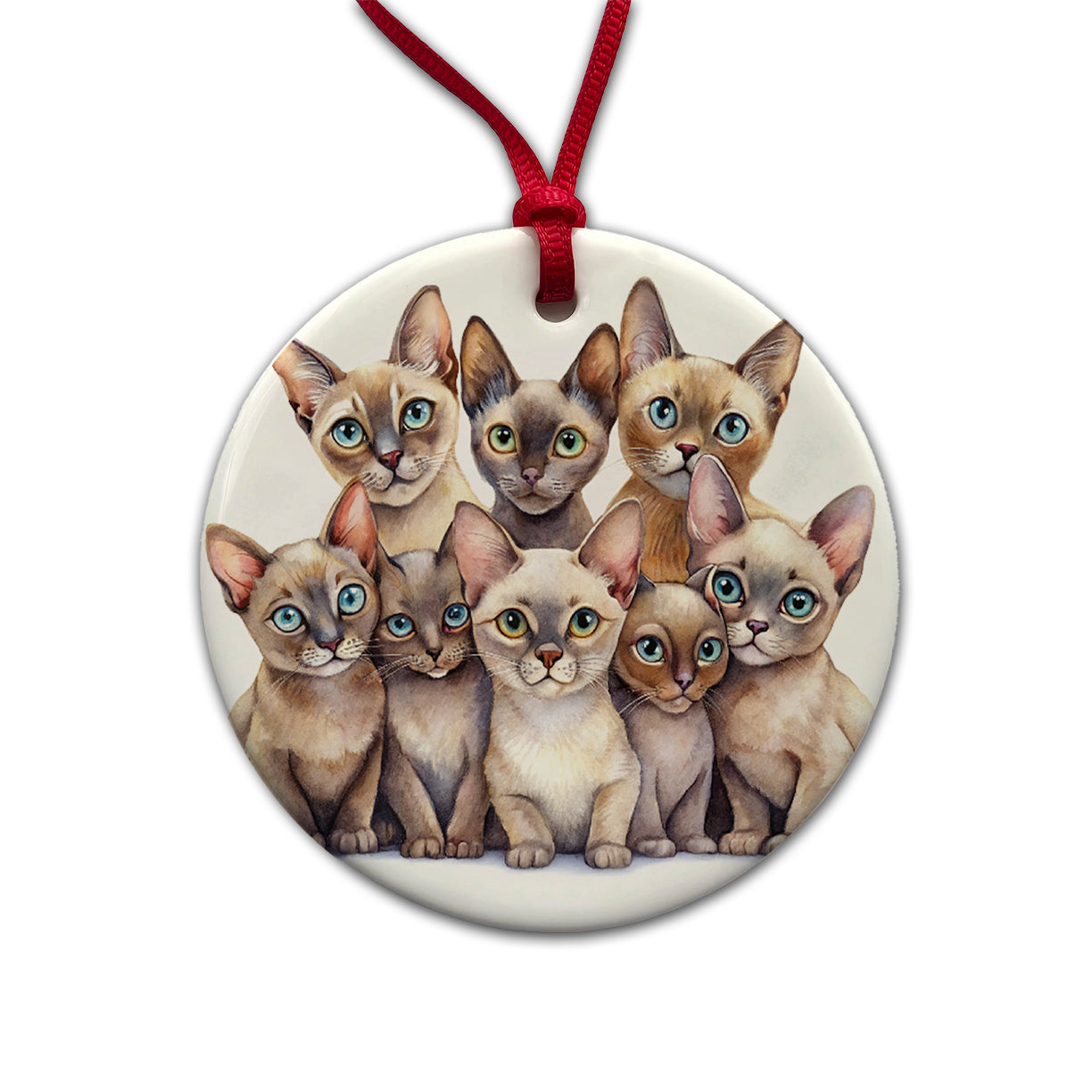 Sweet Burmese Cats Round Ceramic Holiday Christmas Tree Ornament