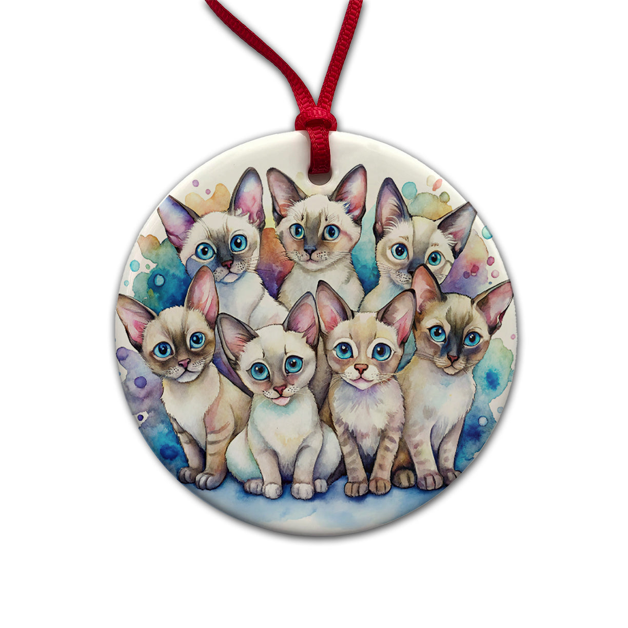 Sweet Colorpoint Shorthair Cats Round Ceramic Holiday Christmas Tree Ornament