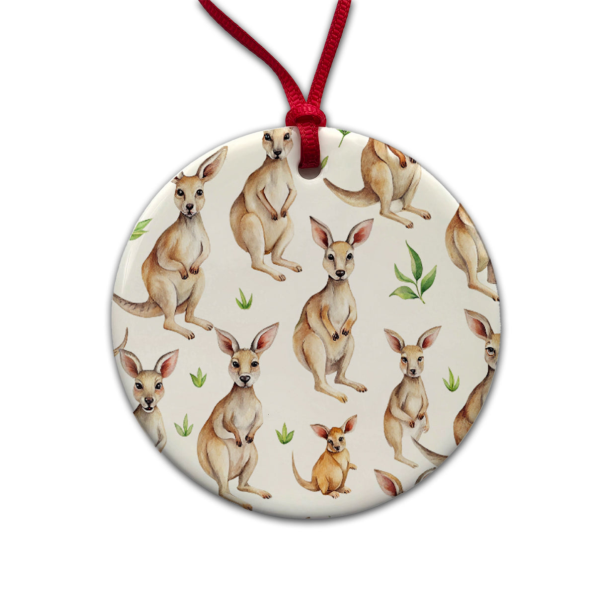 Sweet Kangaroos Round Ceramic Holiday Christmas Tree Ornament