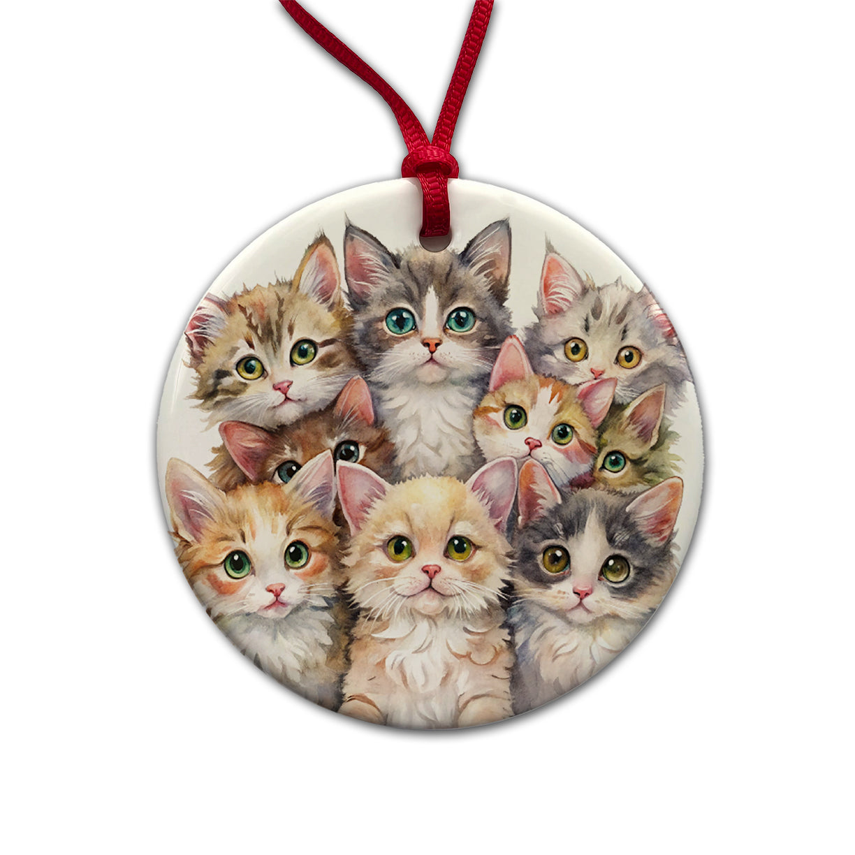 Sweet Laperm Cats Round Ceramic Holiday Christmas Tree Ornament