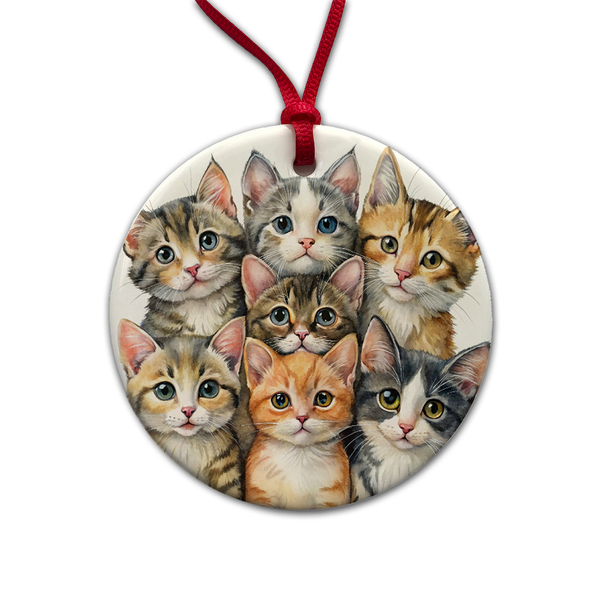 Sweet Manx Cats Round Ceramic Holiday Christmas Tree Ornament