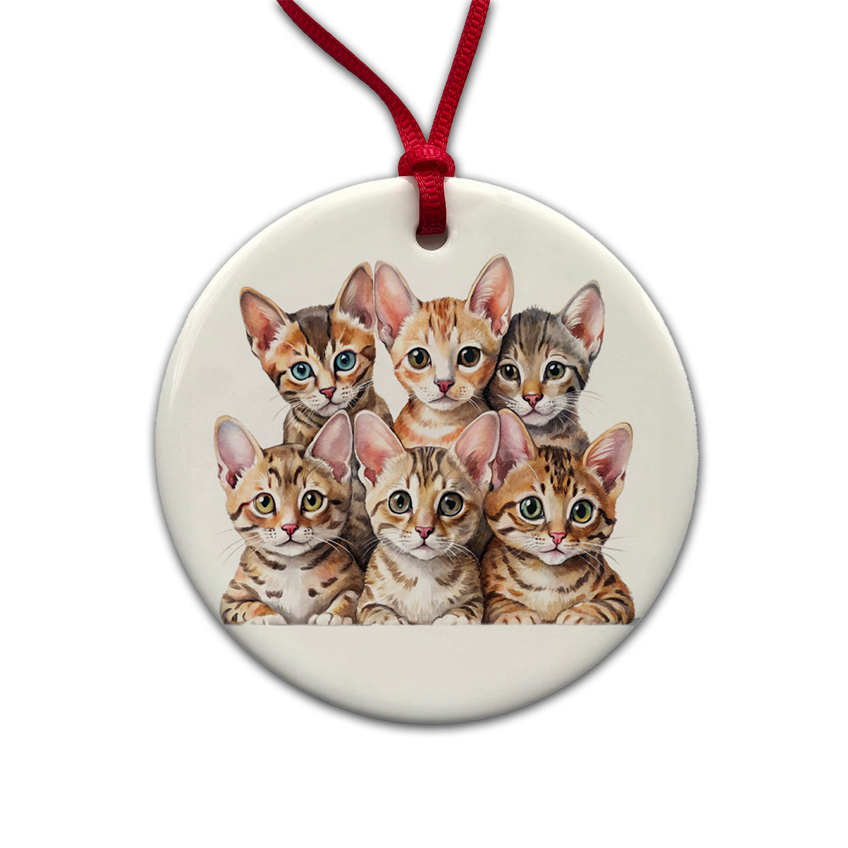 Sweet Ocicat Cats Round Ceramic Holiday Christmas Tree Ornament