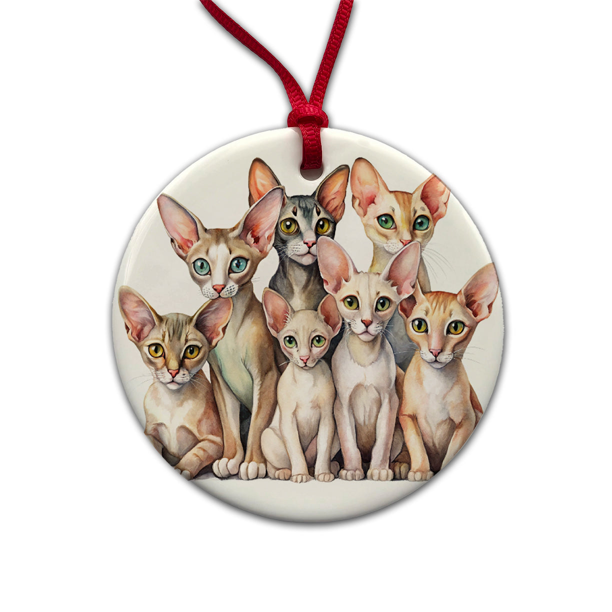 Sweet Oriental Shorthair Cats Round Ceramic Holiday Christmas Tree Ornament