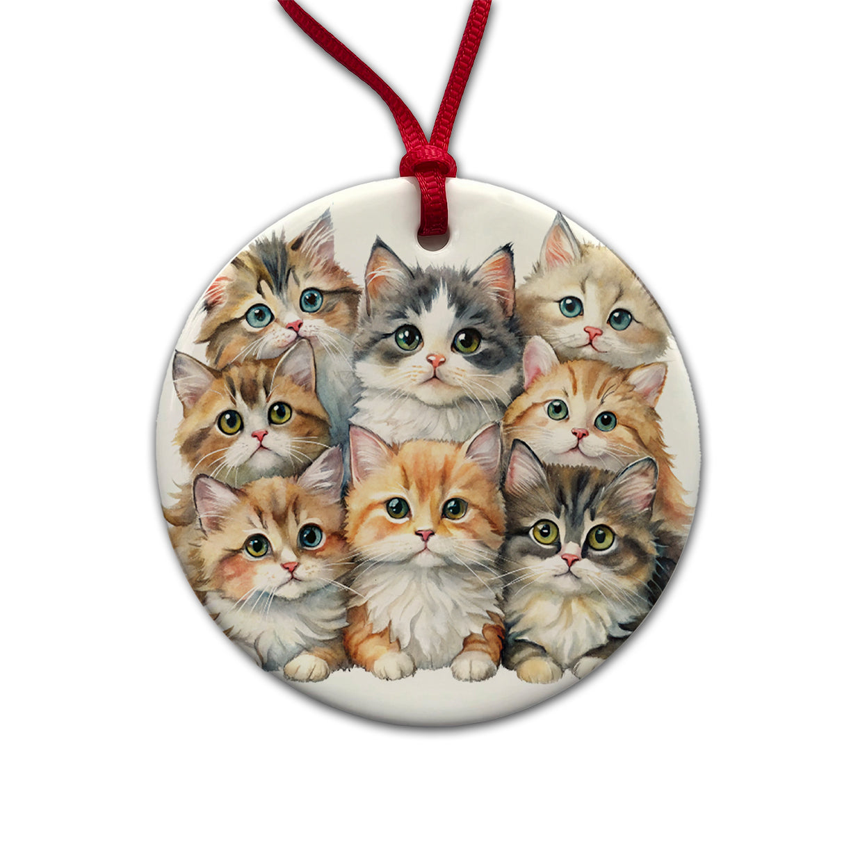 Sweet Ragamuffin Cats Round Ceramic Holiday Christmas Tree Ornament