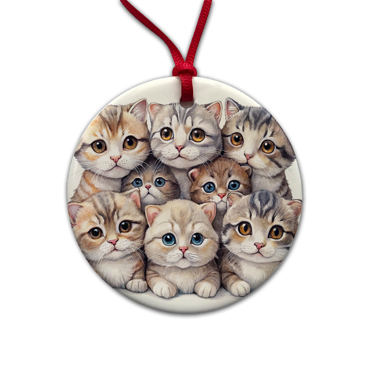 Sweet Scottish Fold Cats Round Ceramic Holiday Christmas Tree Ornament
