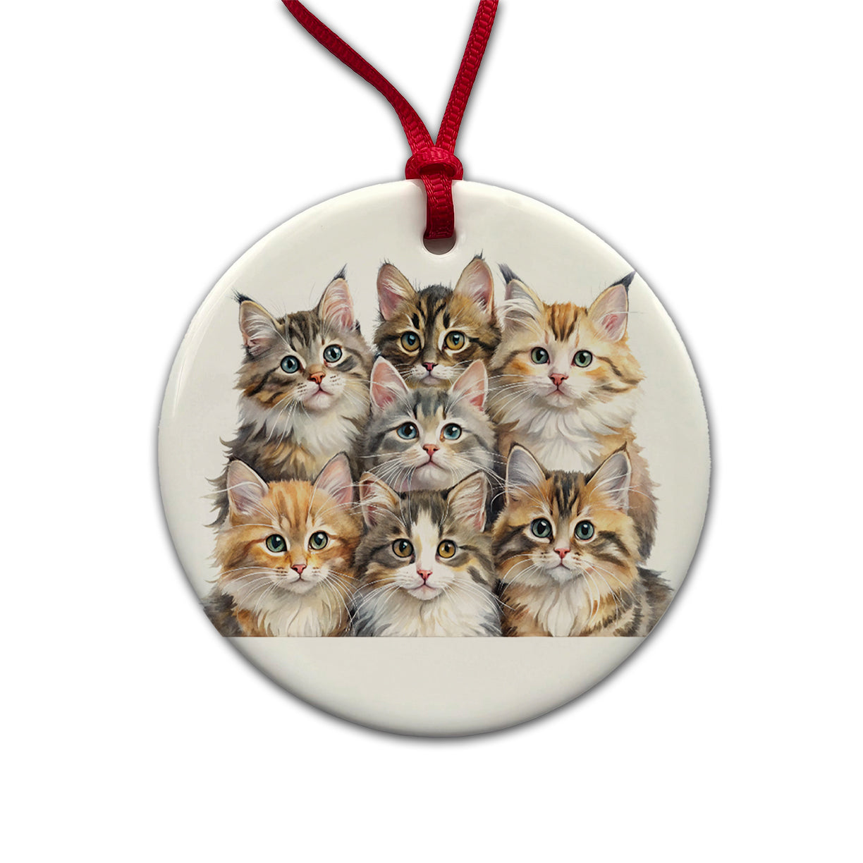 Sweet Siberian Cats Round Ceramic Holiday Christmas Tree Ornament