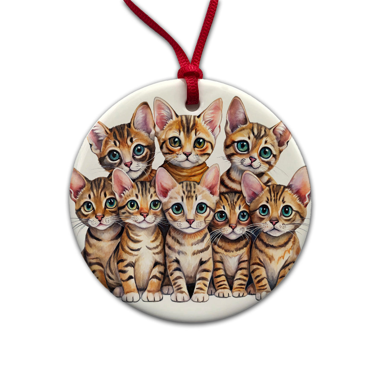 Sweet Toyger Cats Round Ceramic Holiday Christmas Tree Ornament