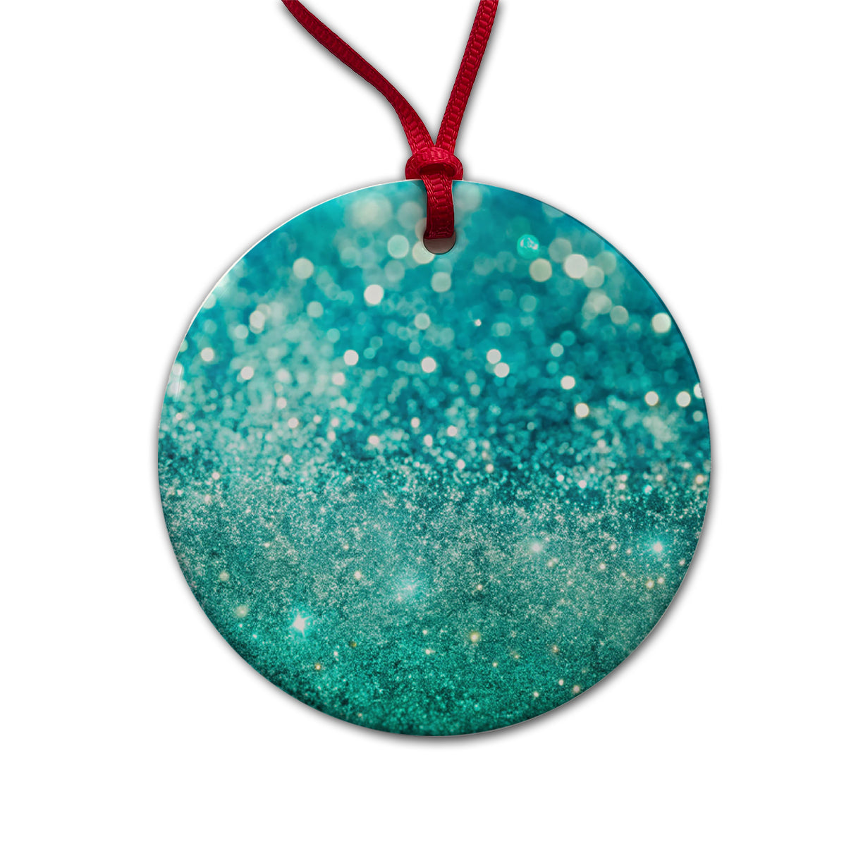 Turquoise Faux Glitter Round Ceramic Holiday Christmas Tree Ornament