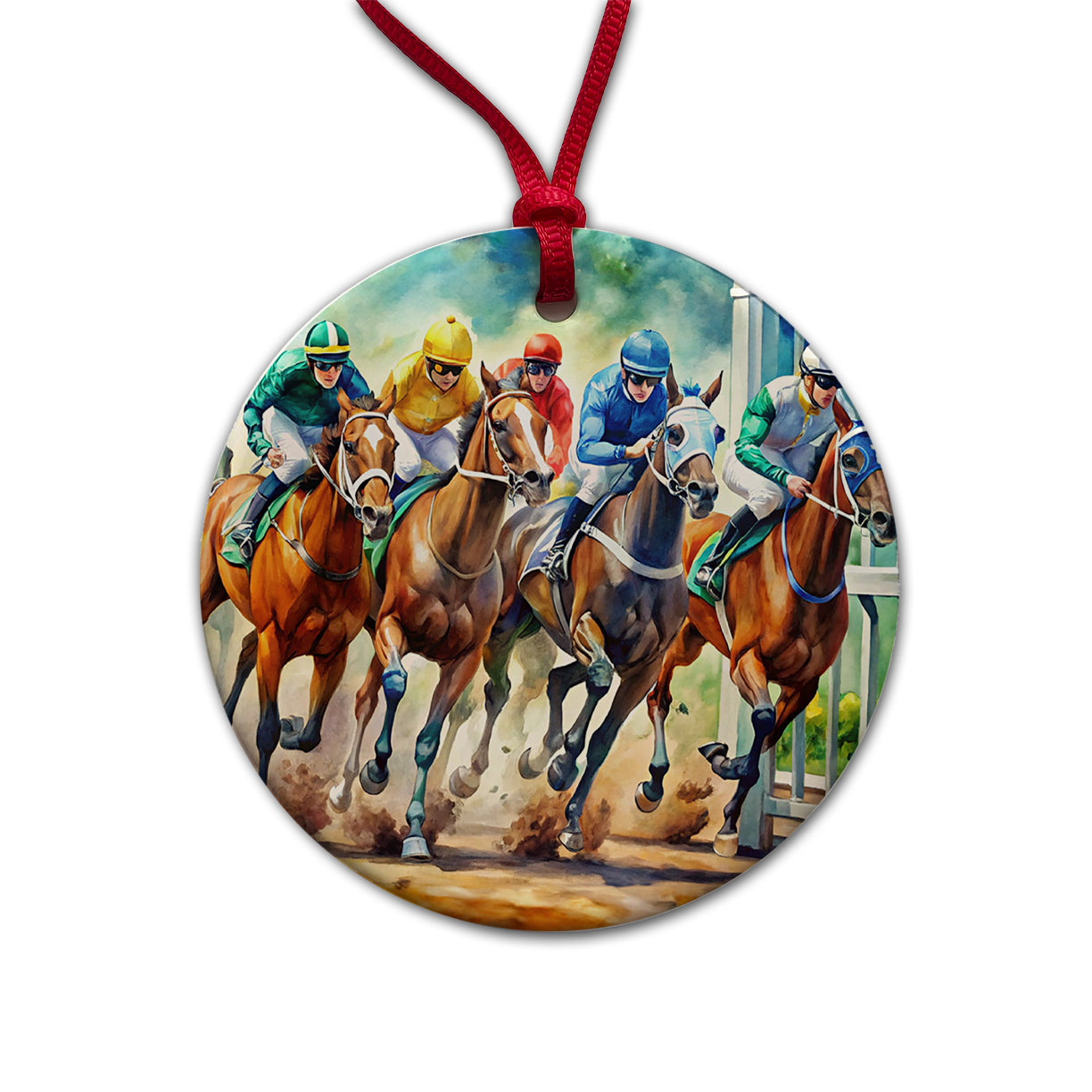 Horse Racing Track Round Ceramic Holiday Christmas Tree Ornament