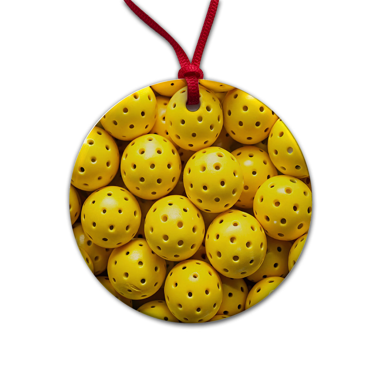 Lots Of Yellow Pickleball Balls Round Ceramic Holiday Christmas Tree Ornament