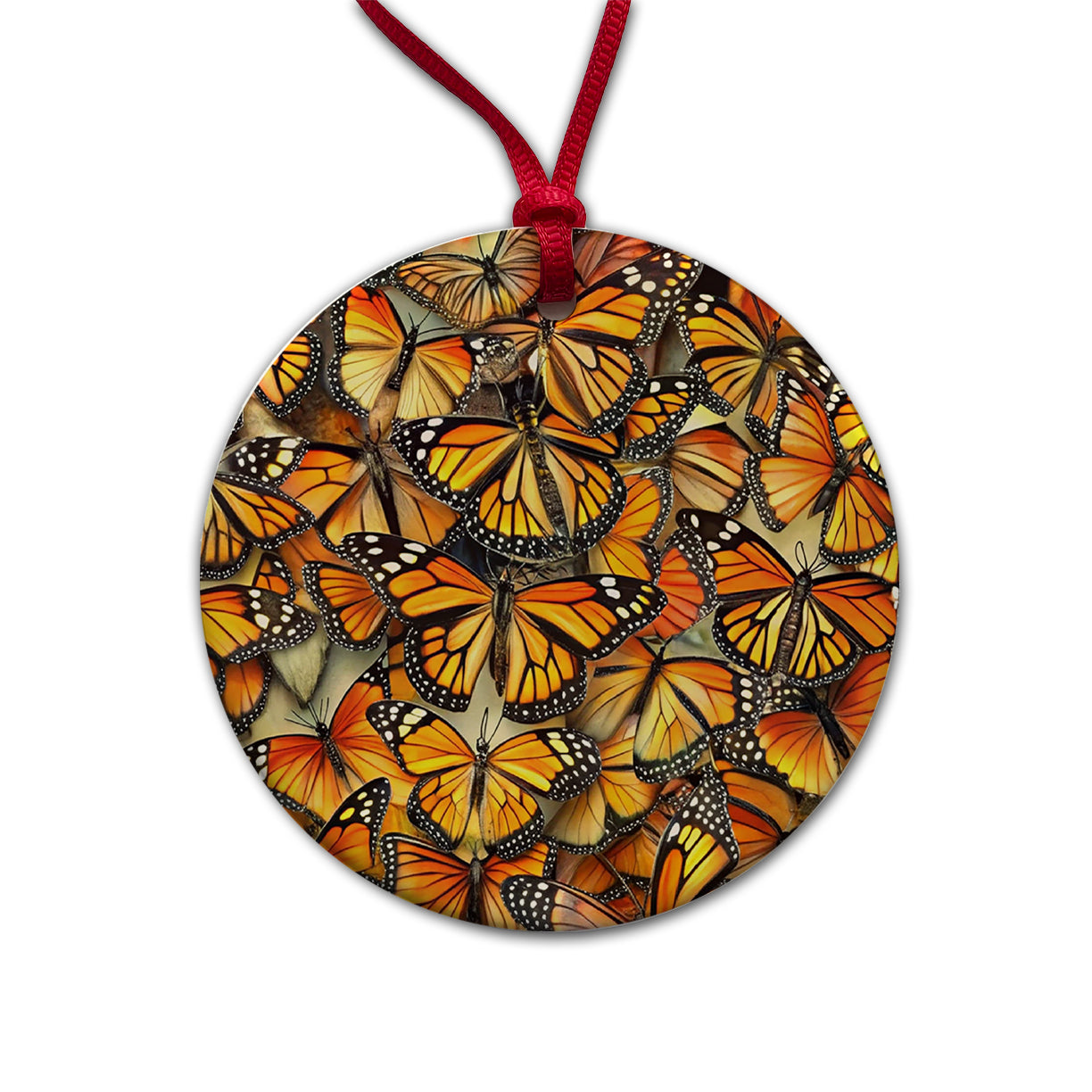 Monarch Butterflies Covering Everything Round Ceramic Holiday Christmas Tree Ornament
