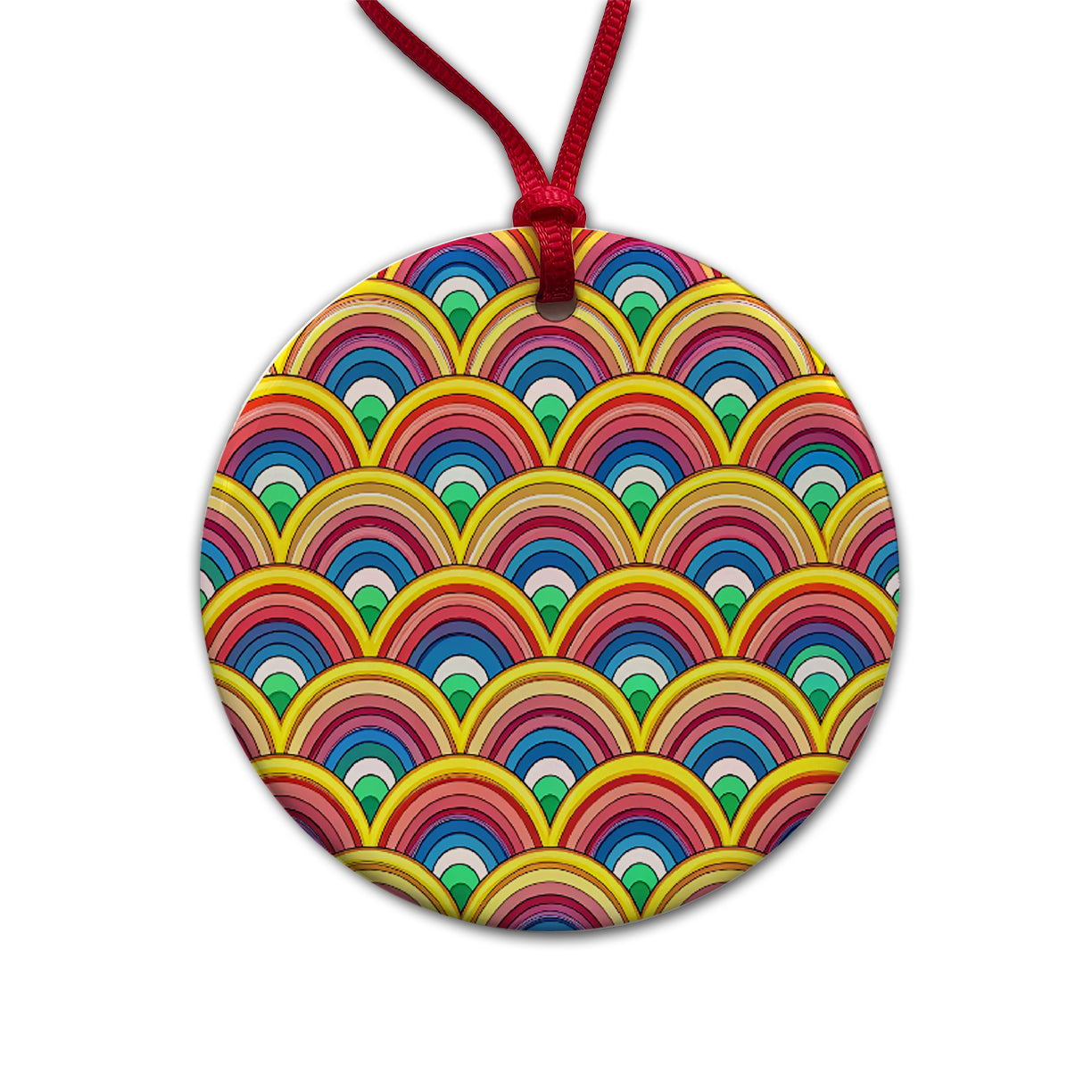 Bohemian Rainbow Pattern Round Ceramic Holiday Christmas Tree Ornament