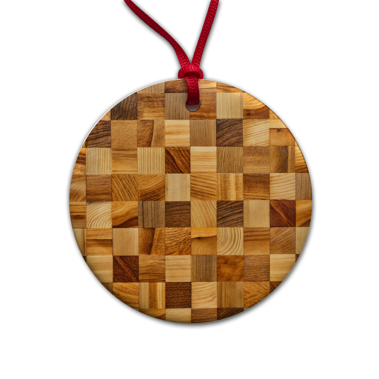 Butcher Block Round Ceramic Holiday Christmas Tree Ornament