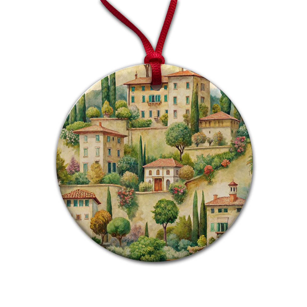 Italian Villa Town Italy Round Ceramic Holiday Christmas Tree Ornament