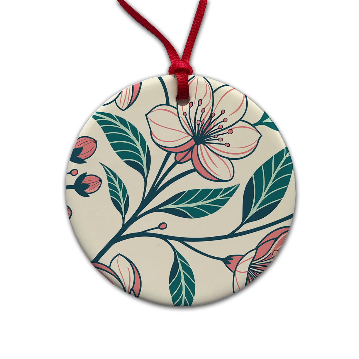 Lovely Flowers Twining Round Ceramic Holiday Christmas Tree Ornament