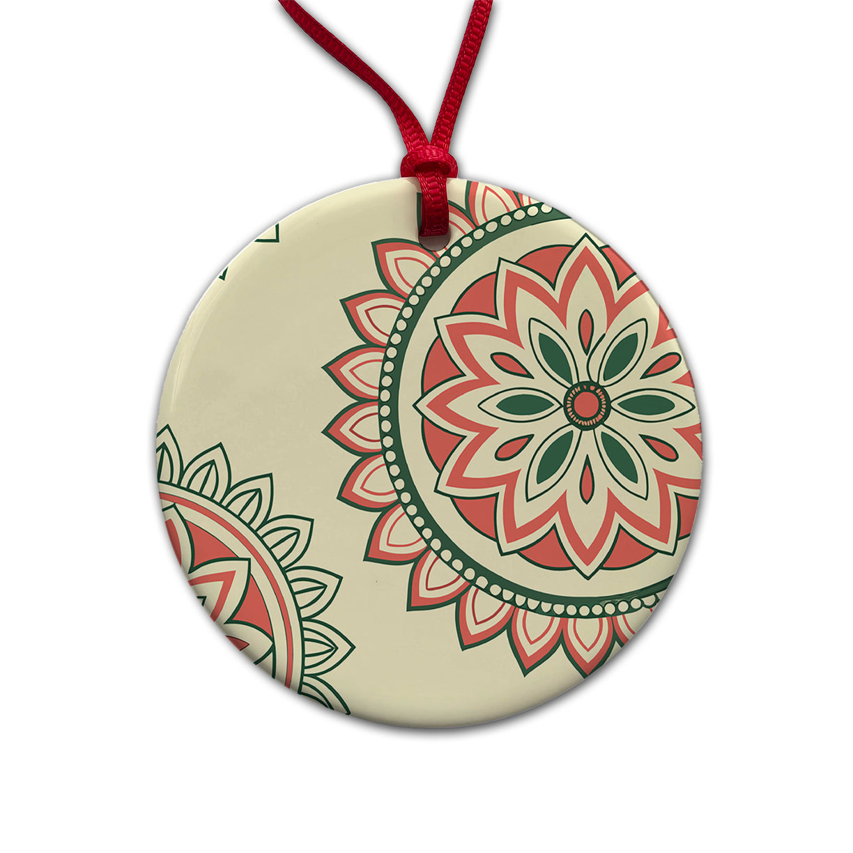 Mandala Design Round Ceramic Holiday Christmas Tree Ornament