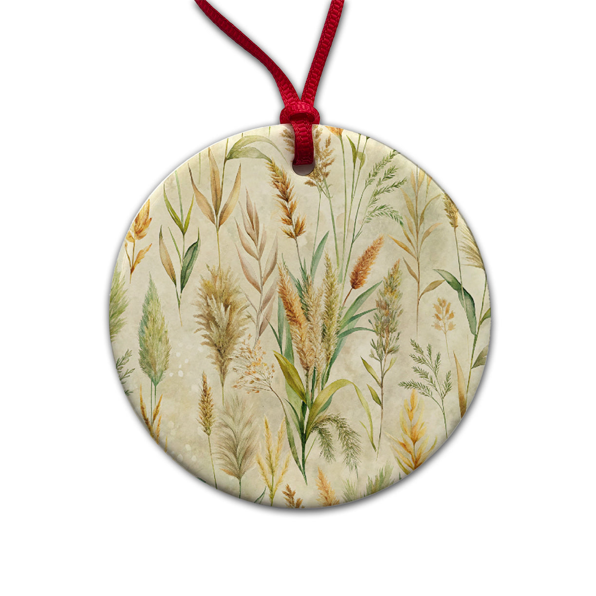 Wild Grasses Background Round Ceramic Holiday Christmas Tree Ornament