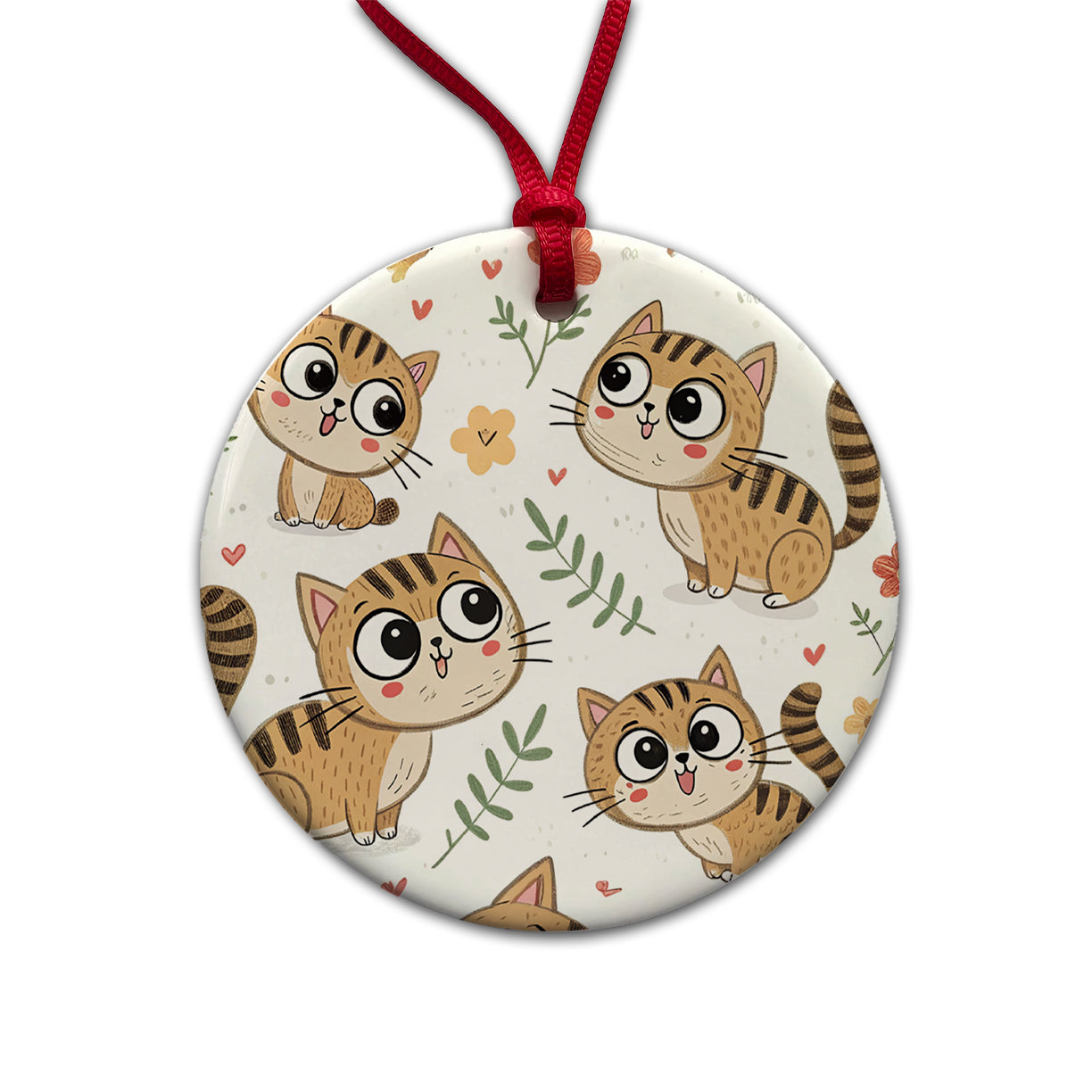 Adorable Tabby Cats Round Ceramic Holiday Christmas Tree Ornament