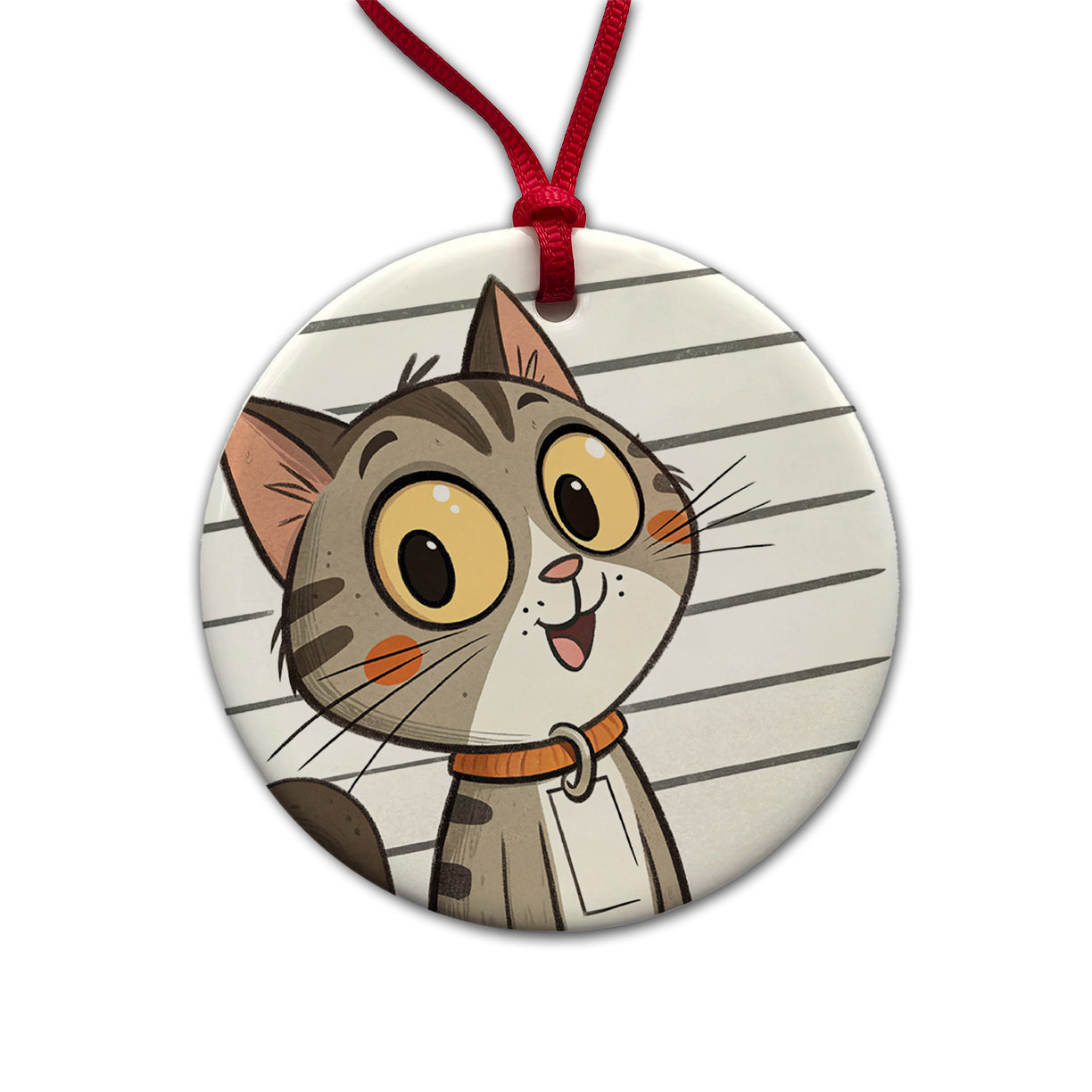 Cat Mug Shot Round Ceramic Holiday Christmas Tree Ornament