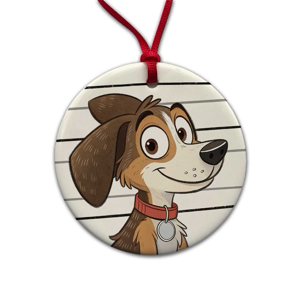 Dog Mug Shot Round Ceramic Holiday Christmas Tree Ornament