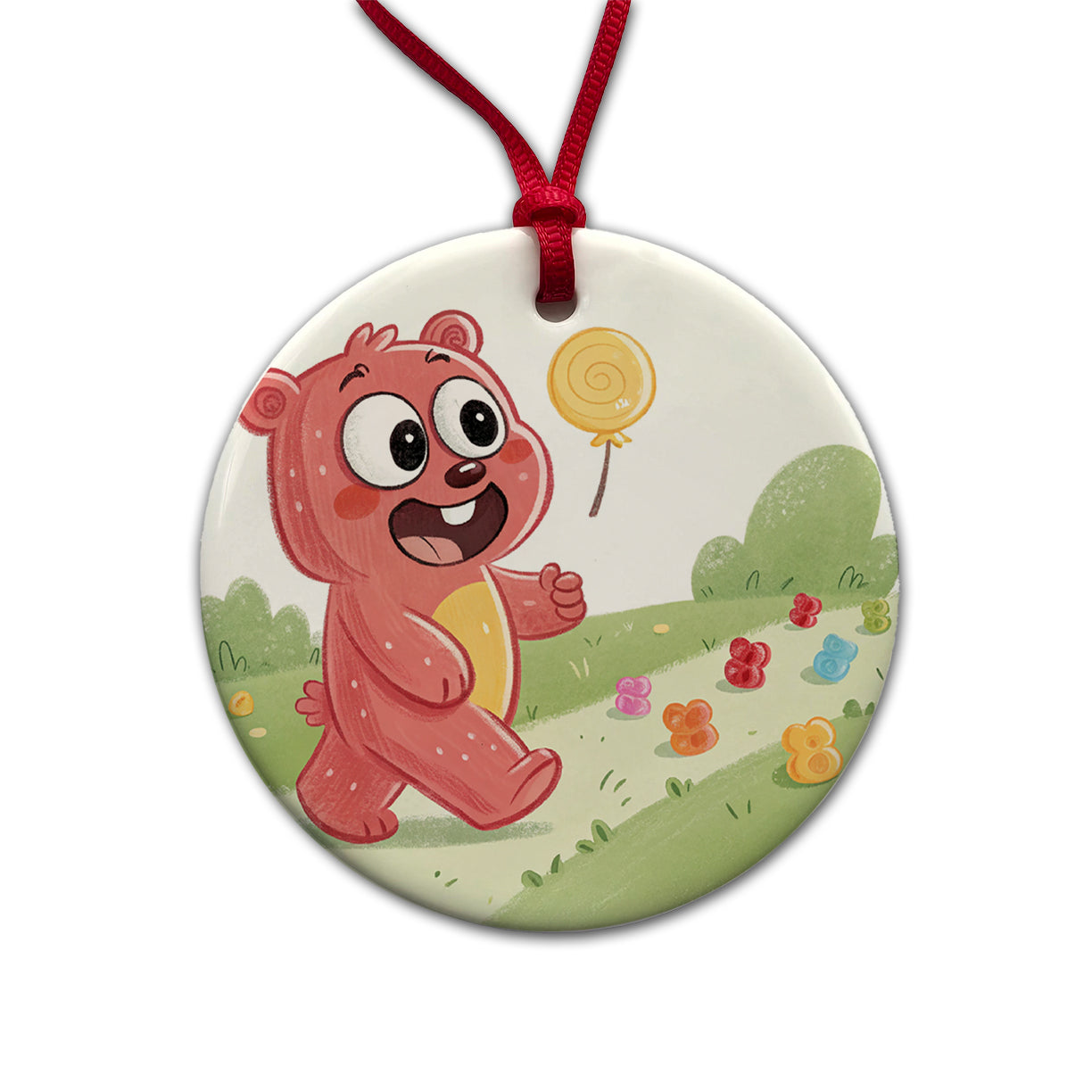 Gummi Bear Walking Round Ceramic Holiday Christmas Tree Ornament